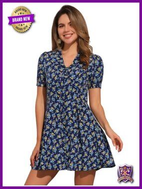 Floral V Neck Button Down Fit and Flare Short Summer Shirt Dress